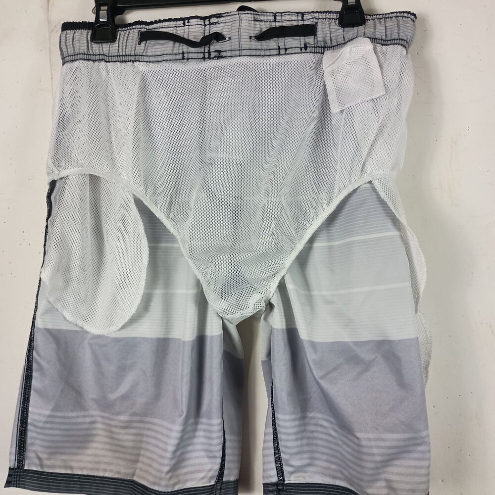 Kanu Surf Swim Trunks Mens L Black Gray Striped Summer Athleisure Beachwear - Picture 6 of 7